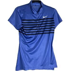 Nike Womens Golf Shirt Sz XS Blue Dri-Fit Striped Print V-Neck Short Sleeve